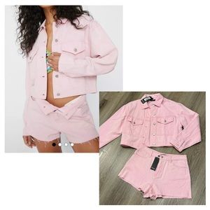New! Pink Denim Set Cropped Jacket & Shorts Size Medium